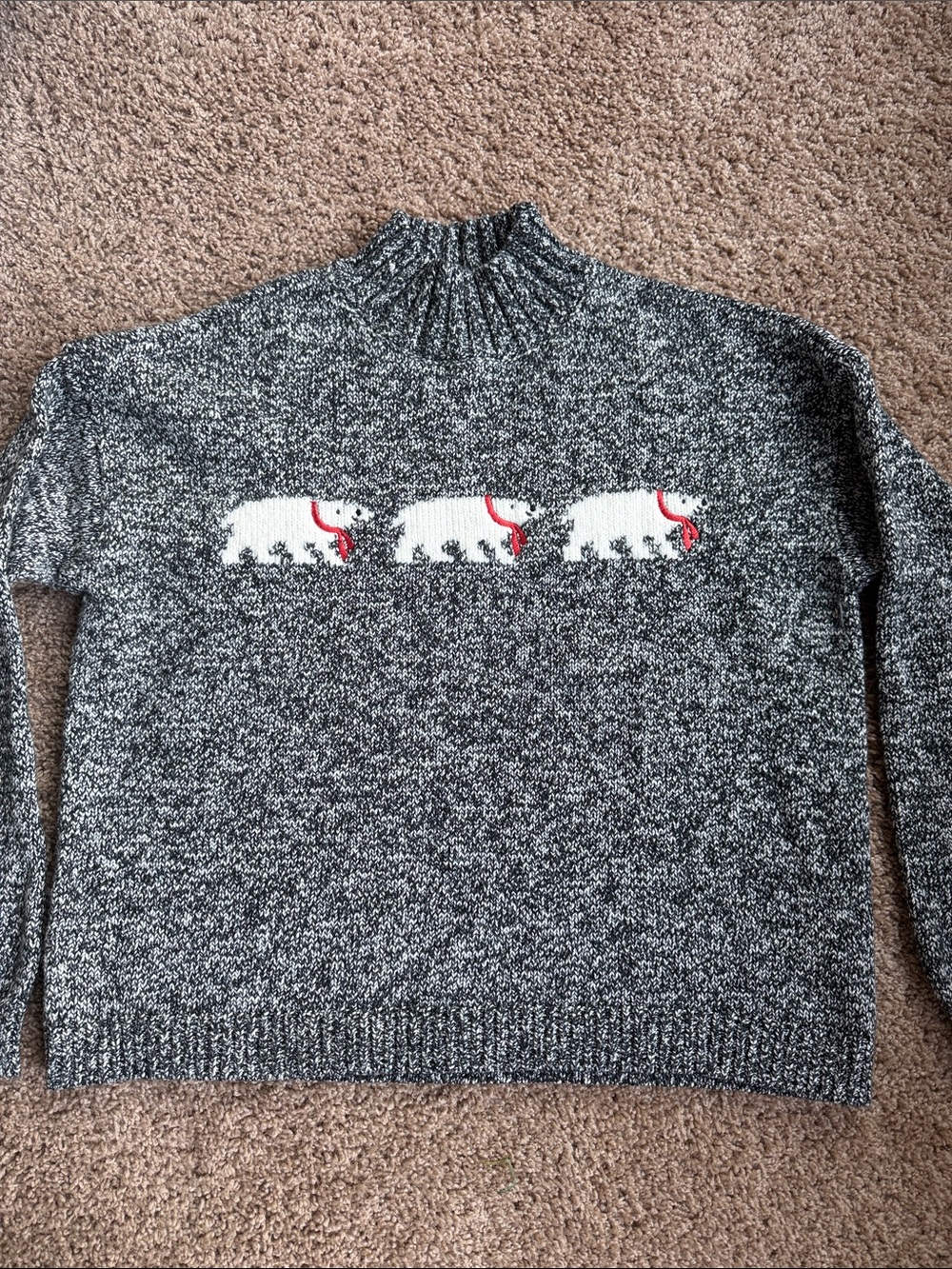 LOFT Gray Marled Turtleneck Sweater with White Mammoth Motif Size M